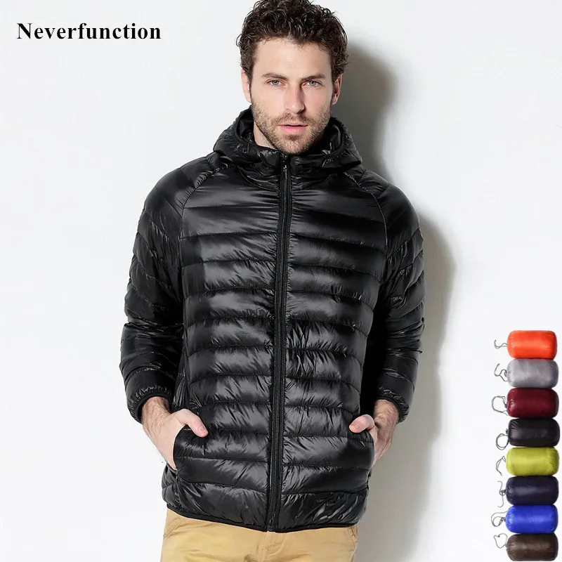 Chaqueta de plumn pato ultraligera porttil para hombre цвет blanco con capucha cazadora де plumas куртка abrigo clido|Пуховики| |
