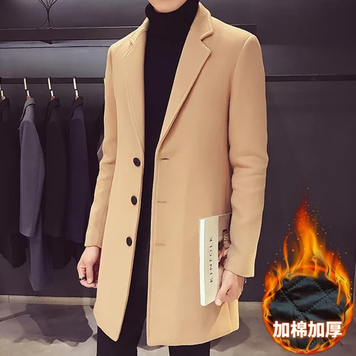 Шерстяное пальто зима, мужское теплое шерстяное и Смешанное пальто, мужской повседневный Тренч, мужское однотонное пальто, мужское пальто в стиле панк, смешанные пылезащитные пальто, куртки - Цвет: khaki cotton liner