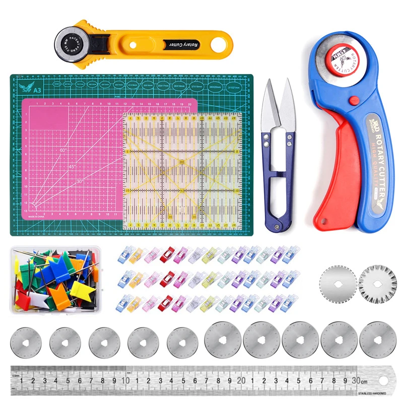 US $51.57 Professional Rotary Cutter Blade Compatible Patchwork Ruler SelfHealing DoubleSided PVC Cutting Mat Leather Tool Set Sewing