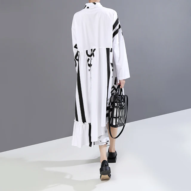 VeryYu 2020 Autumn Winter Long Sleeve Geometric Print Vintage Shirt Dress Fashion  VerYYu
