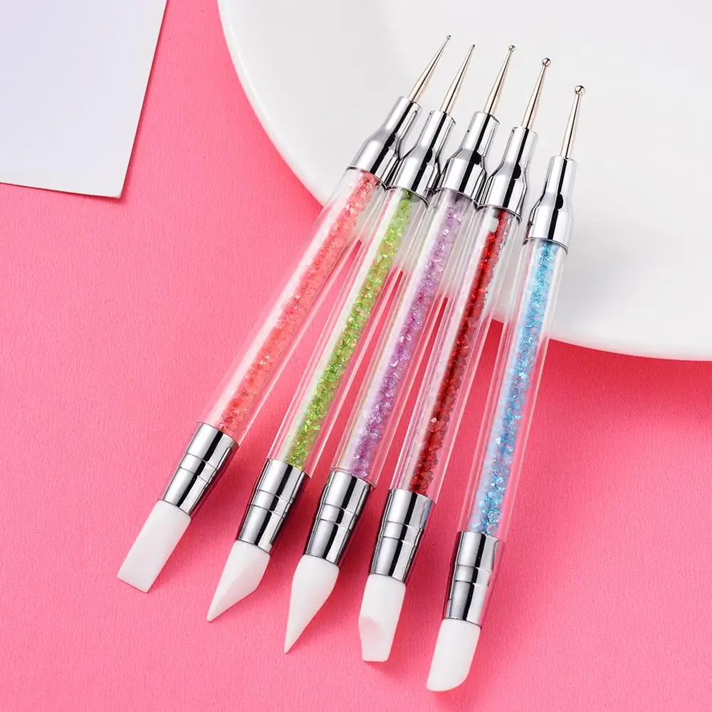 

Soft Silicone Carving Flower Manicure Tools 5pcs Nail Art Pen Brushes Double Head Two Way Use Sculpture Flower Nail Dotting Tool