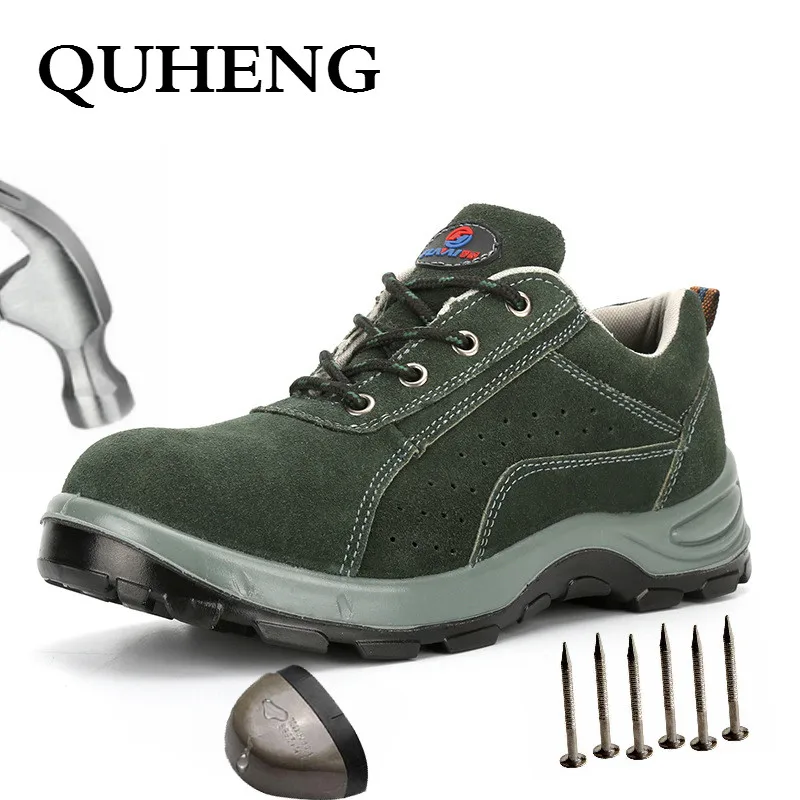 QUHENG Men Fashion Steel Toe Protective Smashing Work Anti-Static Deodorant Plus Size Construction Shoes Dropshipping afbeelding