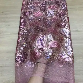 

pink Color African Lace Fabric 2019 Embroidered Nigerian Laces Fabric High Quality French Tulle Lace Fabric With Sequins