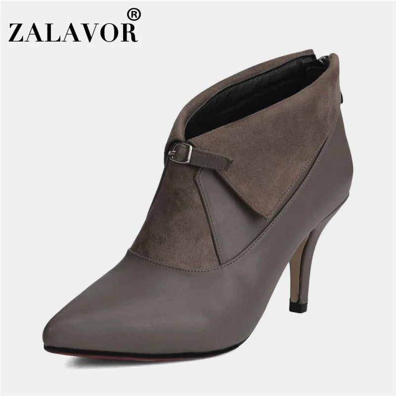 

ZALAVOR Woman High Quality Sexy Laides Ankle Boots Buckle Zipper Club Thin Heels Office Short Boots Stylish Botas Size 34-44