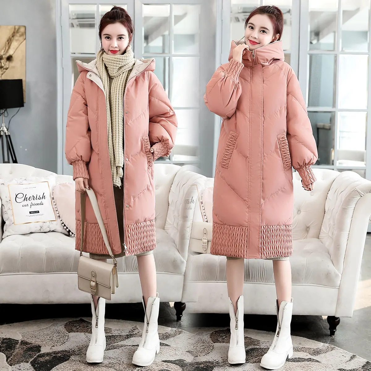 

Mid-length Long Sleeve 2018 Winter New Style Trend of Fashion Casual Convention Zipper Cotton-padded Clothes