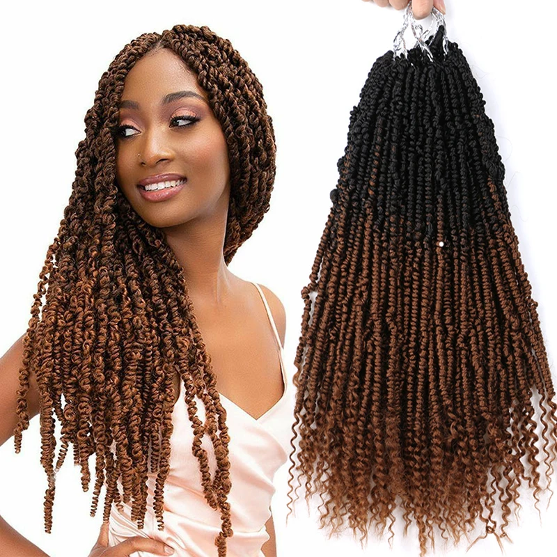 

Ombre Bomb Twist Spring Hair Extensions Pre-looped Synthetic Bomb Twist Crochet Hair 24 Roots Nubian Spring Twist Braiding Hair