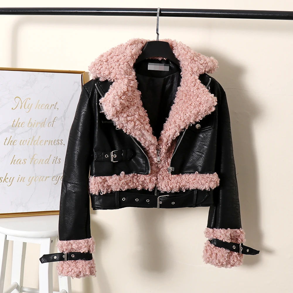 Manteau femme, Лоскутная кожаная куртка из овечьей шерсти, пальто для женщин, осенне-зимние кожаные куртки, верхняя одежда, chaquetas mujer