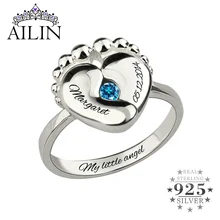 AILIN 925 Sterling Silver Personalised Name Rings Women Baby Feet Custom Engraving Birthstone Ring Mother Birthday Gifts Jewelry AILIN 925 Sterling Silver Personalised Name Rings Women Baby Feet Custom Engraving Birthstone Ring Mother Birthday Gifts Jewelry