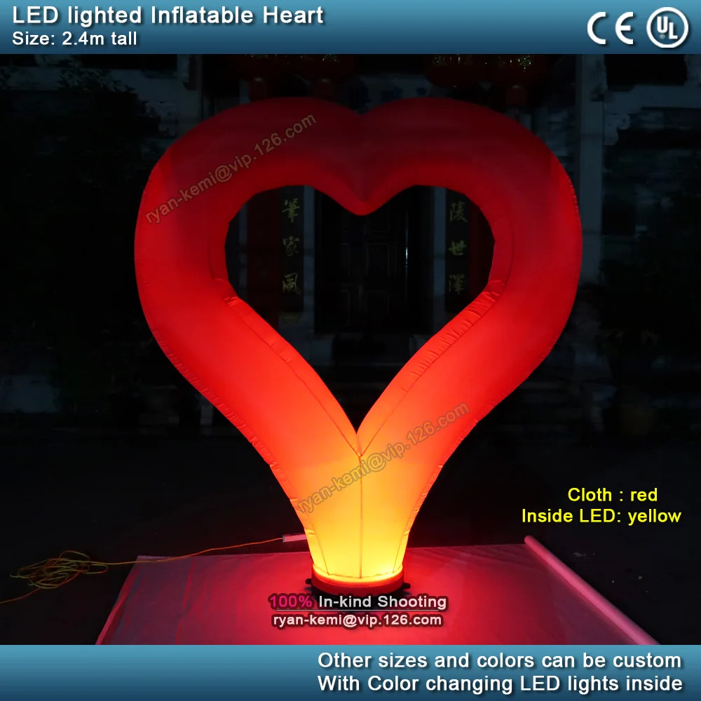 Free shipping 2.4m tall LED lighting inflatable heart outdoor romantic inflatable love balloon for wedding party decoration use 4