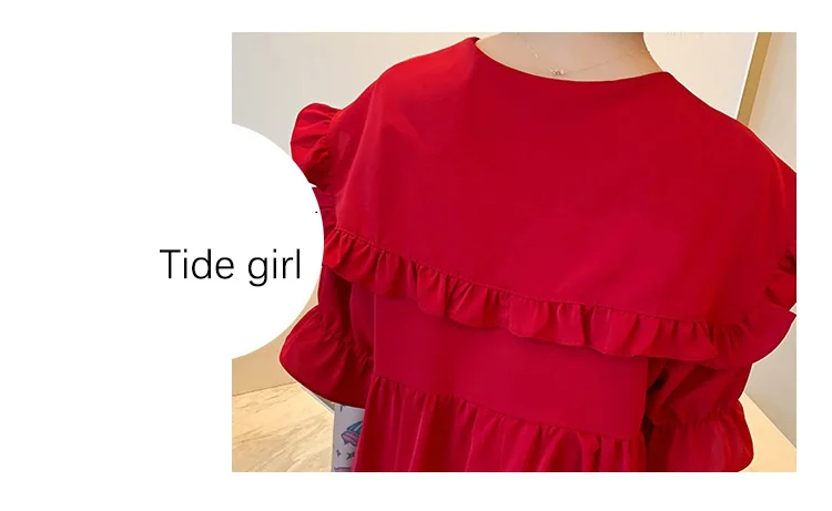 Vestido de Maternidade Novo Verão Coreano Tamanho Grande Cor Sólida Lotus Leaf Collar Lapela Chiffon 5 High Quality Mamãe e Bebê