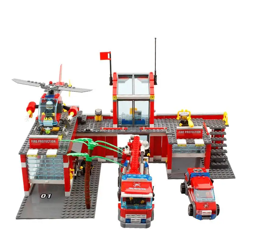 

774Pcs City Fire Station Truck Helicopter Firefighter Minis Building Blocks Bricks Toys Brinquedos Toys For Children