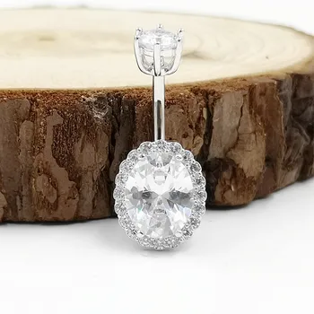 

925 sterling silver belly button ring fashion round cubic zircon navel piercing jewelry