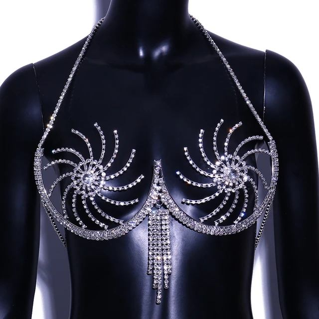 Body Chain Strap chest chain Sexy Crystal Bikini bra Chain tassels портупея  Makeup Dance Belly Dance Beach outfit Body Jewelry - AliExpress