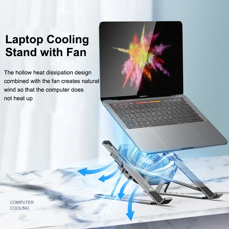 Laptop Cooling Pad Laptop Fan Stand Portable Laptop Cooling Stand with Fan Foldable Aluminum Alloy Notebook Cooler Pad Holder Adjustable For 17inch Laptop Tablet