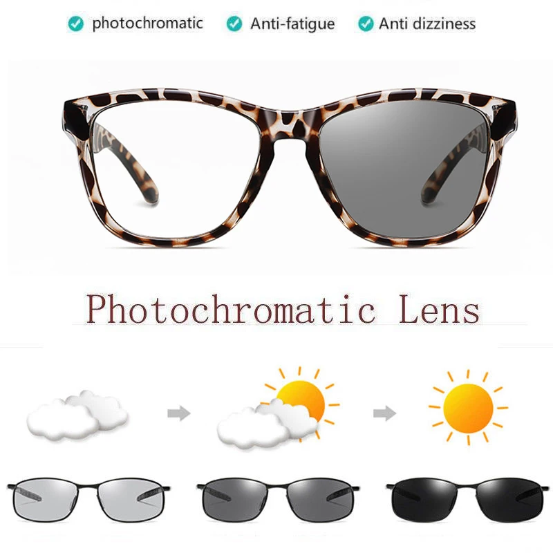 

Retro Anti Blue Light Blocking Computer Glasses Photochromitac Sunglasses Black Leopard Clear Frame Chameleon Transition Lens