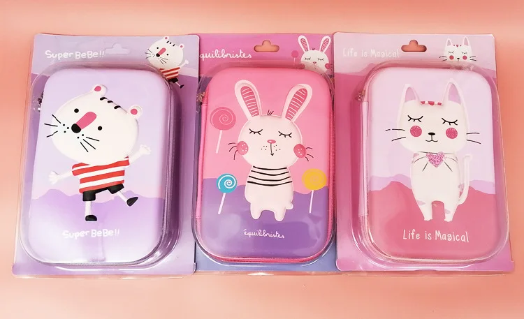 Чехол для карандашей Rubbit с кошкой и кистью, чехол для карандашей Kawaii, креативные школьные принадлежности EVA, вместительные канцелярские принадлежности для девушек и студентов