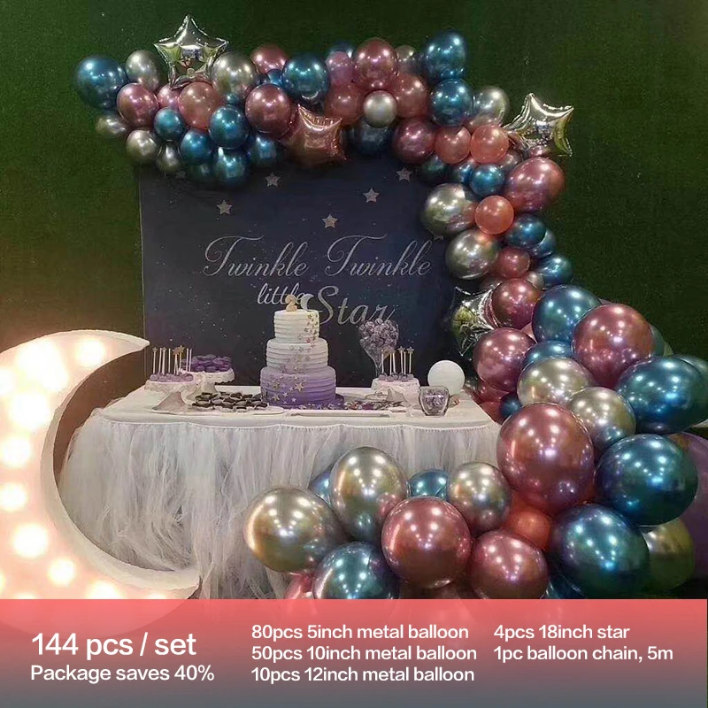 

144pcs/set Metal Balloons Garland Arch Ballon Wedding Baby Shower Birthday Party Decorations Kids Globos With Foil Star