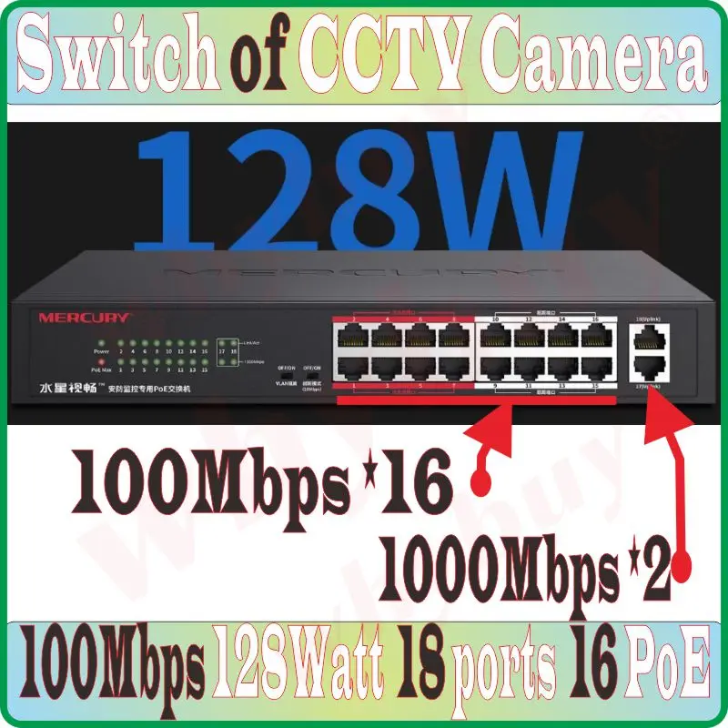 Сталь 18 портов 16 PoE 128W 100 Мбит/с переключатель данных, Plug& Play, камера NVR сетевой коммутатор CCTV камера настольный коммутатор для интернет-сети