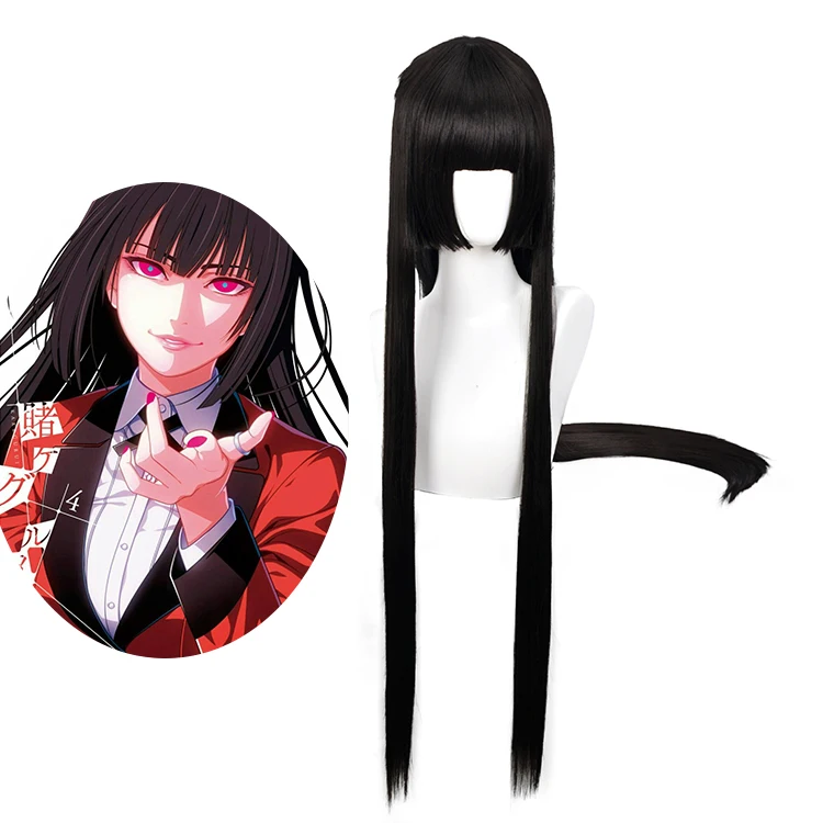 Аниме Kakegurui Yumeko Jabami косплей парик прямой длинный черный термостойкий