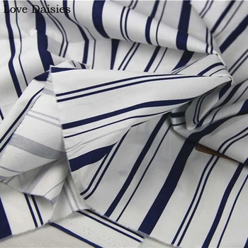 

100% Cotton Poplin WHITE Navy Blue Stripe Printed Fine Fabric for DIY Spring Summer Handwork Apparel Shirt Dress Textile