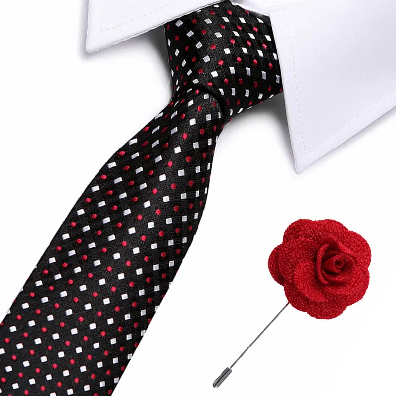 

New Classic 100% Silk Men's Ties Dot Neck Ties 7.5cm Ties with flower pin for Men Formal Business Wedding Party Neckties