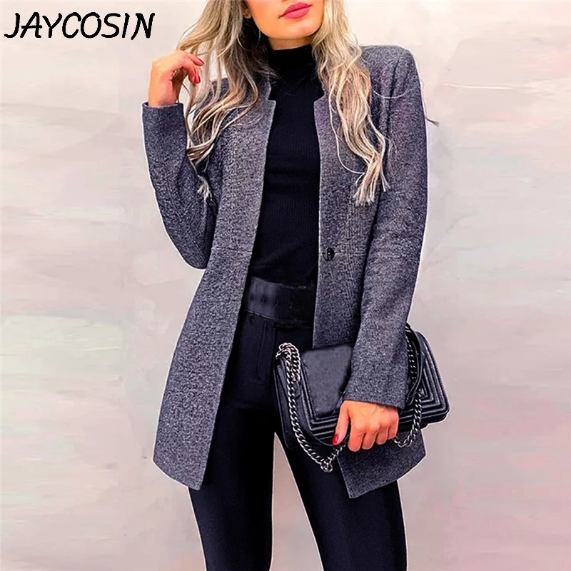 JAYCOSIN Женское шерстяное пальто, однотонный OL стиль, длинный рукав, износоустойчивый фланелевый Блейзер, элегантный тонкий костюм, шерстяное пальто, верхняя одежда, casaco a30