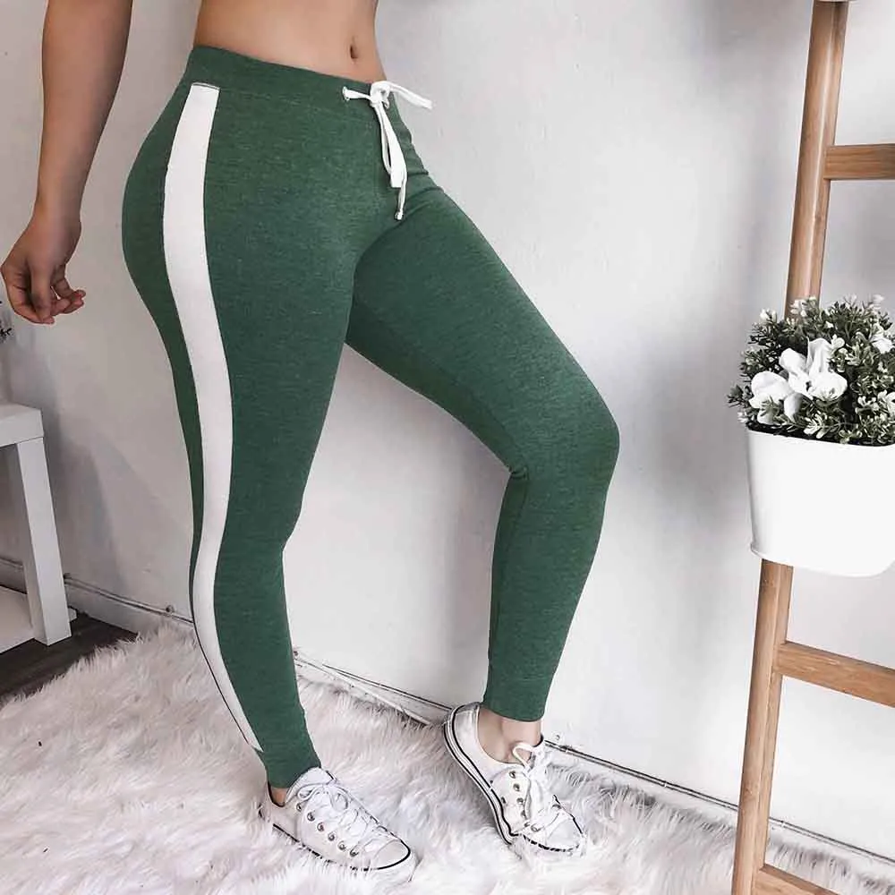 Женские сексуальные леггинсы с завязками на талии для фитнеса, узкие брюки с высокой талией, трикотажные полосатые брюки в рубчик, спортивные брюки