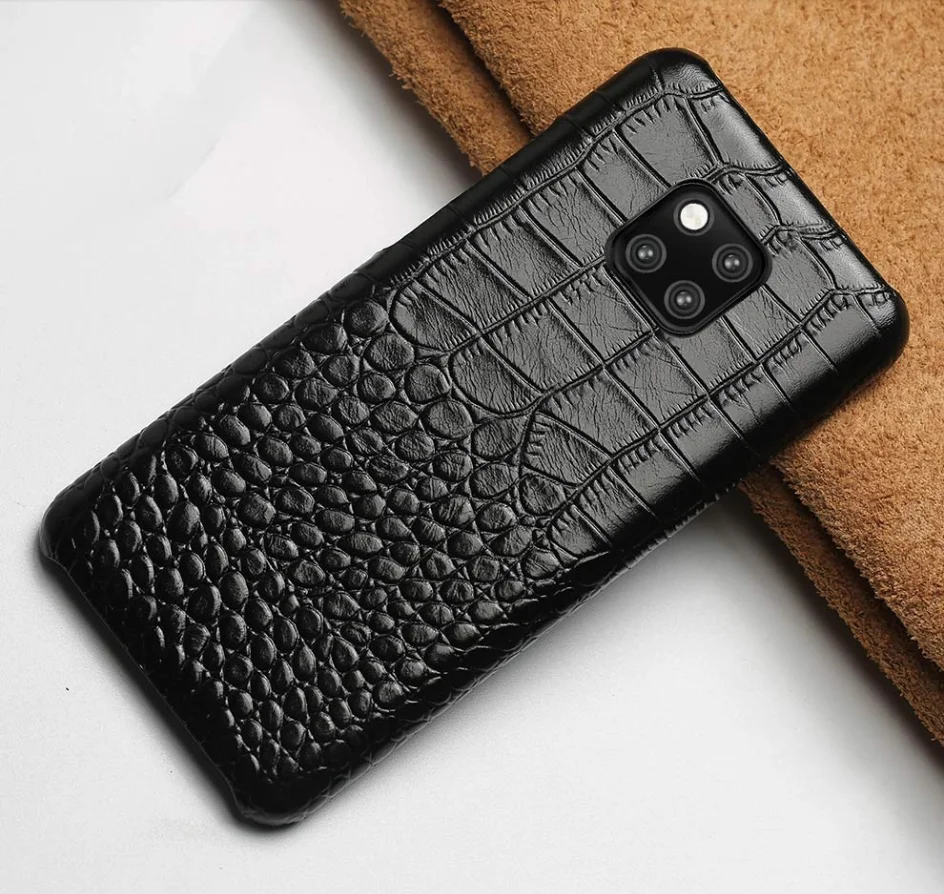 Чехол из натуральной крокодиловой кожи для телефона huawei mate 9 10 20 P9 p10 p20 p30 lite pro p smart - Цвет: Черный