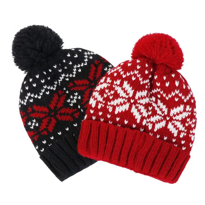 

Geometric Pattern Fashion Pompom Warm Women Winter Cuffed Knitted Hat