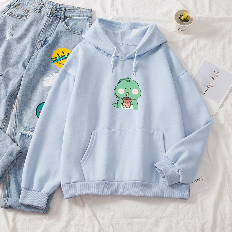 

Youth Dinosaur Hoodies Women Winter Kawaii Ladies Pullover Cotton Sweatshirts Long Sleeve Loose Thick Cute Hoodie Streetwear