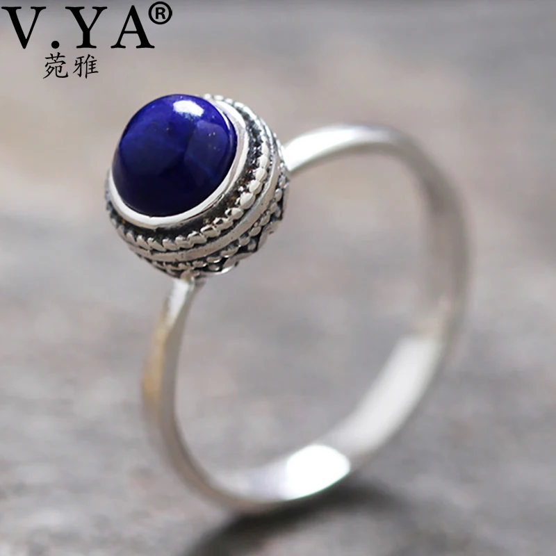 

V.YA 925 Sterling Silver Ring Natural Lapis Lazuli Figure Ring For Women Vintage Figure Ring Simple Jewelry Gift