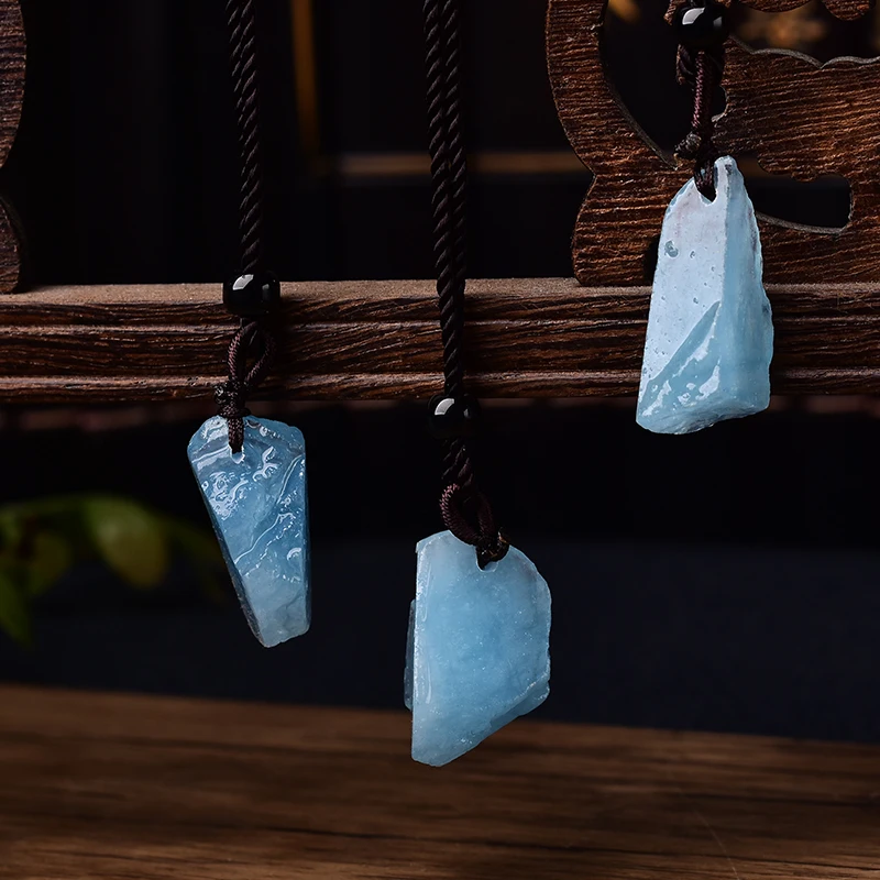 1PC Fashion Simple Aquamarine Blue Pendant Natural Quartz Stone Raw Crystals For Men Women Jewelry Purple Mineral Specimen Gift 3