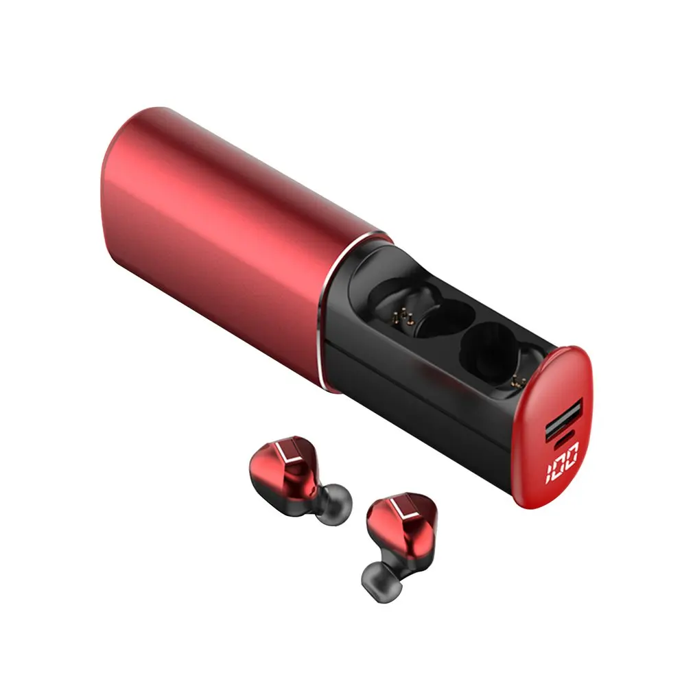T60 Беспроводной гарнитура 5,0 с двойным ушным с зарядный чехол гарнитура с цифровым Дисплей наушники в уши, наушники в уши - Цвет: red