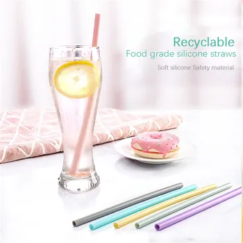 

Food Grade Fold Drinks High Quality Popular Recycling Silicone Cocktail Hot Sale Candy Color Straw Party Supplies Straight 1PC