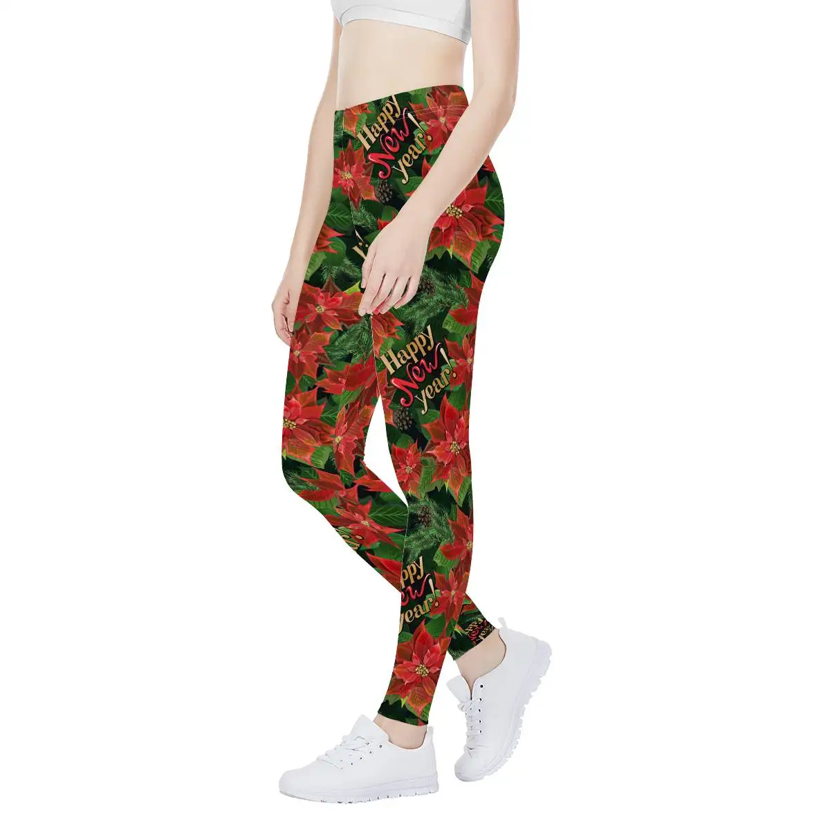 THIKIN Рождество Poinsettia цветочный узор для женщин Высокая талия штаны для йоги Бесшовные Фитнес Леггинсы счастливый год бег колготки