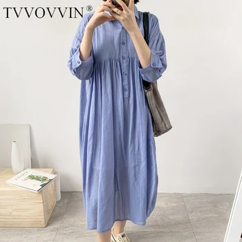 

Korea 2020 new spring and summer fashion women clothing turn-down collar half sleelves pleated single breasted shirt dress Y132