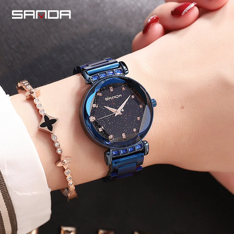 

Fashion Womens Watches Top Brand Blue Starry Sky Diamond Watch Pointer Quartz Waterproof Dropshipping New 2019 Hot Selling