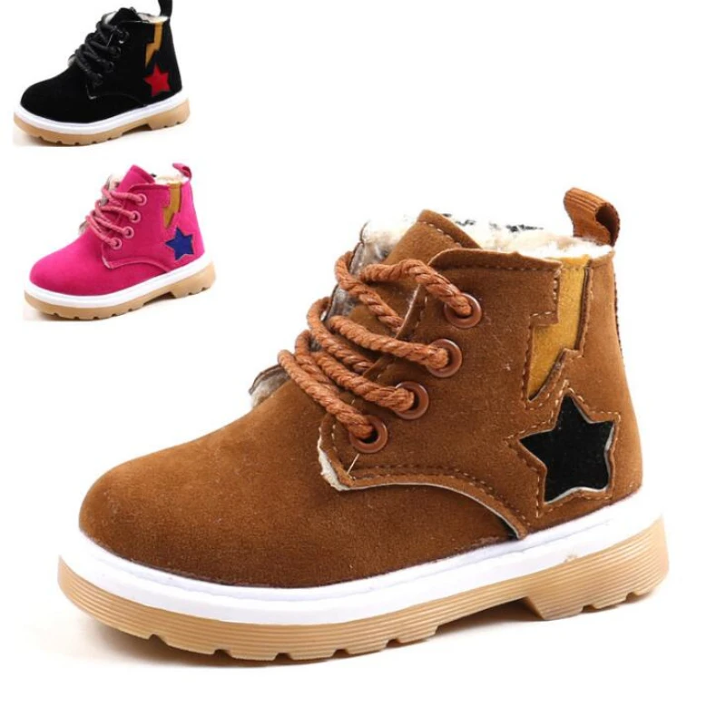 

2019 Winter Children Snow Boots Warm Retro Cotton Shoes Boys Girls Waterproof Non-slip Ankle Boots Kids Leather Boots Fashion