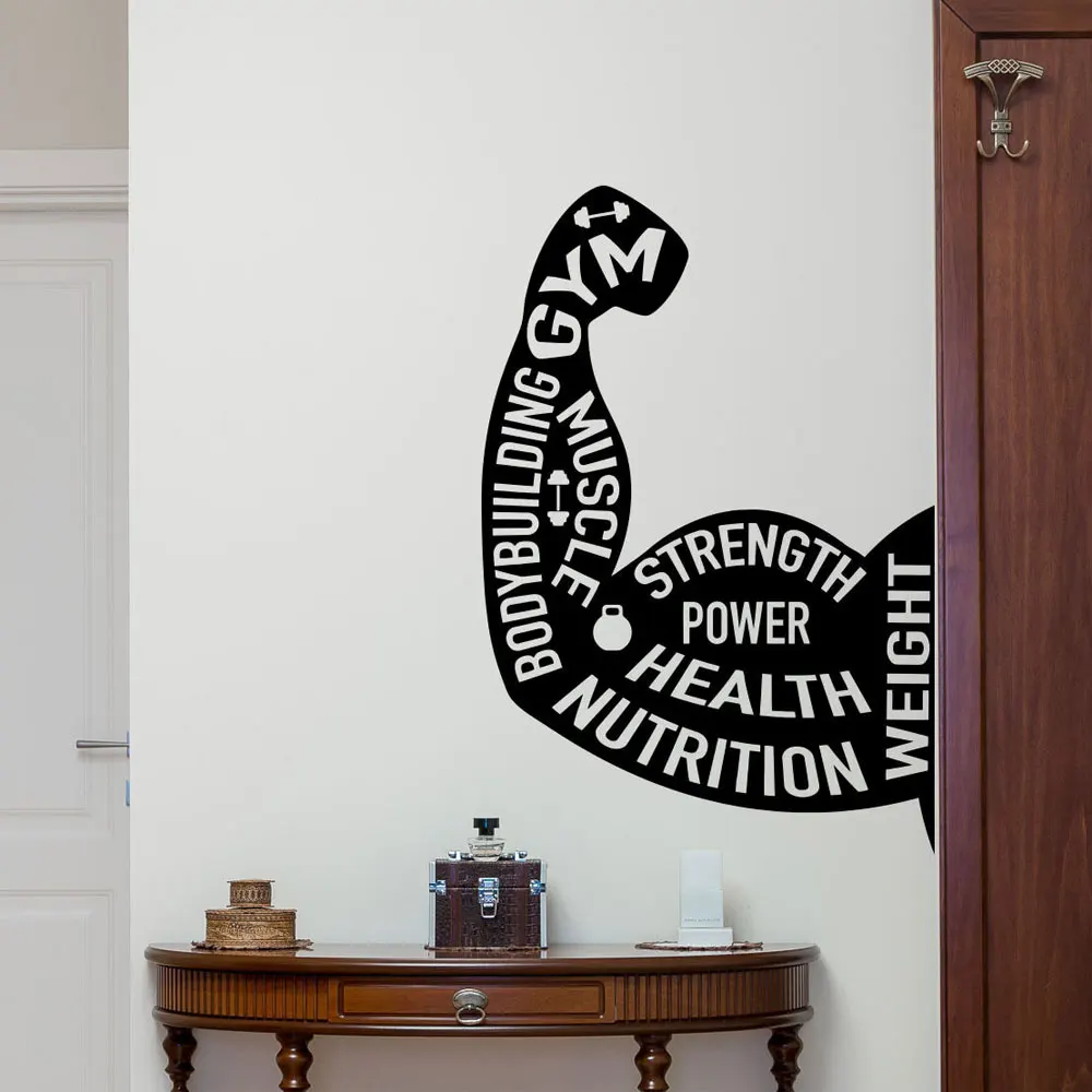 

Gym Muscle Fitness Sports Bodybuilding Arm Wall Sticker Vinyl Art Home Decor Room Decals Removable Motivation Mural Poster A479