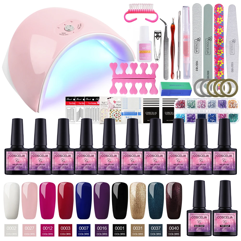 P-Lamp 10Pc Set 01 COSCELIA, США, склад, распродажа, набор для ногтей, УФ светодиодный светильник, Сушилка для ногтей, Гель-лак для ногтей, набор для маникюра, набор инструментов для дизайна ногтей - Цвет: P-Lamp 10Pc Set 01