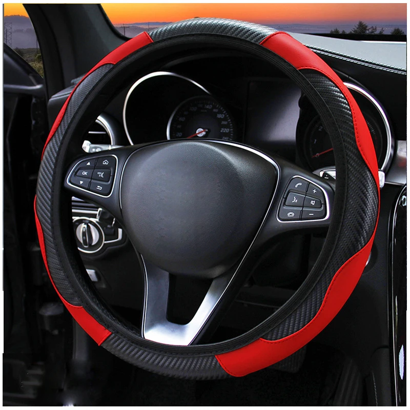 Black Red Авто чехол рулевого колеса автомобиля для 37-38 см 14,"-15" Противоскользящий без внутреннего кольца Размер M Светоотражающая оплетка пламени на руль - Название цвета: Black Red