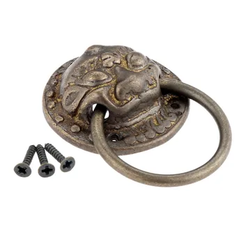 

1 Pc 35*50mm Brass Vintage Furniture Lion Head Drop Ring Pulls Drawer Knob Cabinet Dresser Handle Chinese Hardware Door Knocker