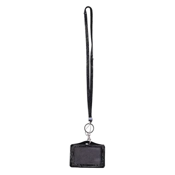 

Rhinestone Crystal Work Card ID Case Holder Lanyard Sling (Black)