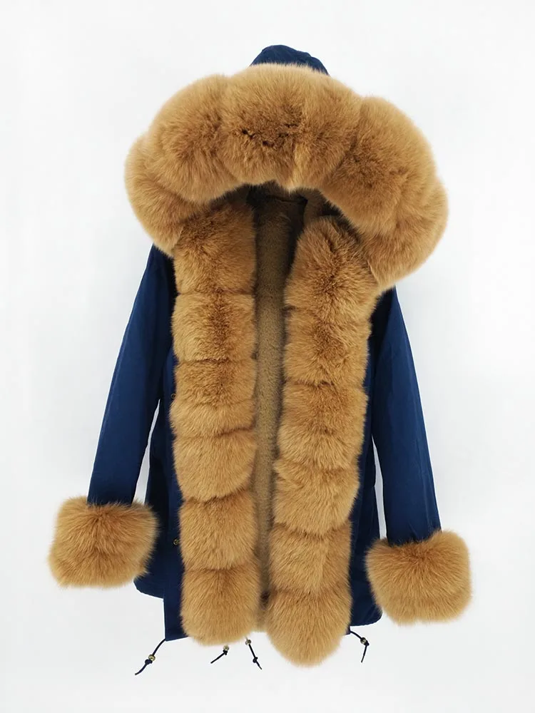 

Clearance Sale Real Fur Coat long Parka Winter Jacket Women Natural Fox Fur Collar Hood Thick Warm Outerwear Detachable New