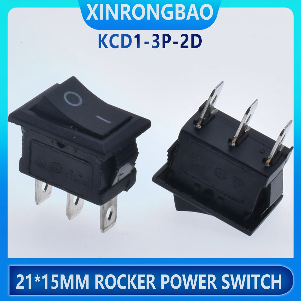 10Pcs Push Button Switch 21x15mm 15x21 3pin 5A 250V KCD11 Snap-in On ...