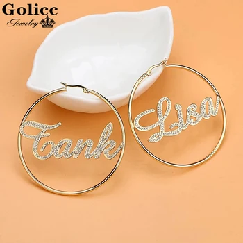 

Golicc 40mm-100mm Crystal Name Earrings Nameplate Custom Hoop Earring for women Wedding Dubai Trendy Earrings boucle d'oreille