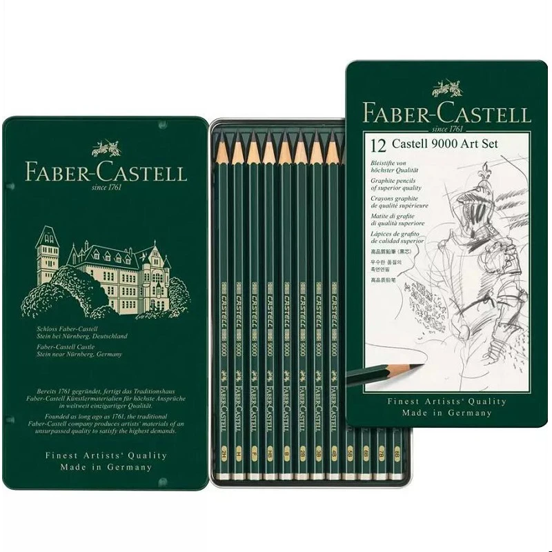 

Faber Castell 9000 Art Set Tin of 12 pieces Pencils Professional Sketching Drawing Pencils 8B 7B 6B 5B 4B 3B 2B B HB F H 2H