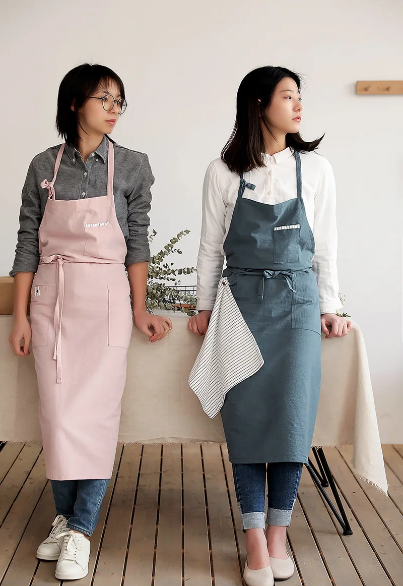 2020 New Nordic Wind Adult Unisex Cotton Long Apron Bib Coffee Shops and Flower Shops Work Cleaning Aprons for Woman