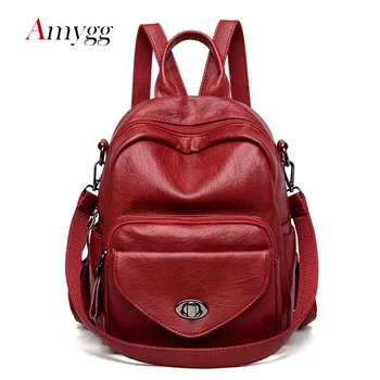 

Vintage Simple Women's Leather Backpack Classic Door Lock Multi-layer Ladies School Backpacks For Teenage Girls Mochila Feminine