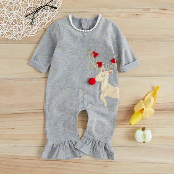 

PatPat Christmas Lovely Elk Design Long-sleeve Jumpsuit for Baby Bottom Snap Stars Printed Spring Autumn